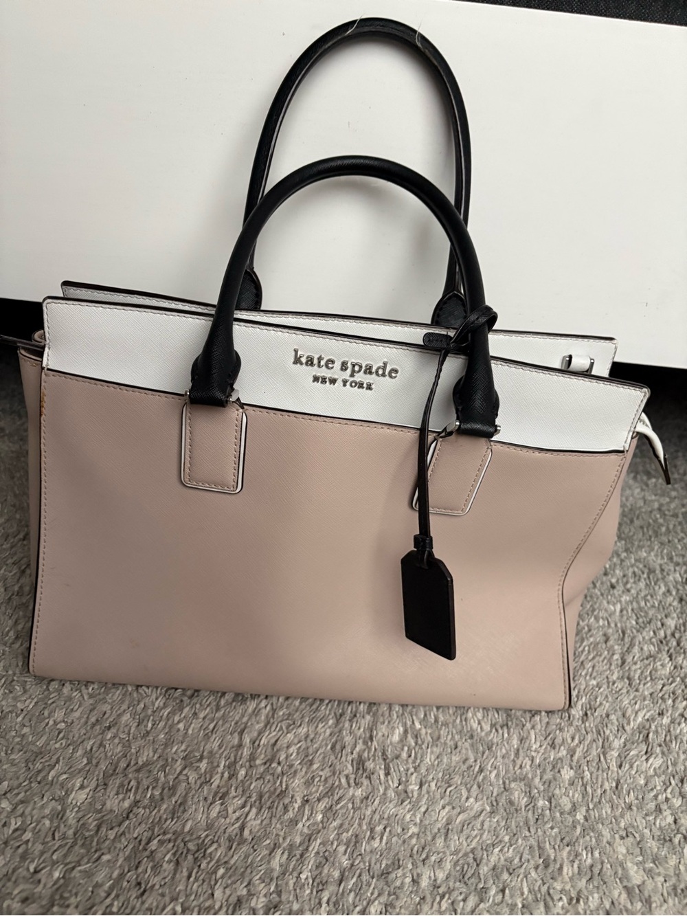 kate spade Two-Tone Pebbled Leather bag in Tan, White, & Black